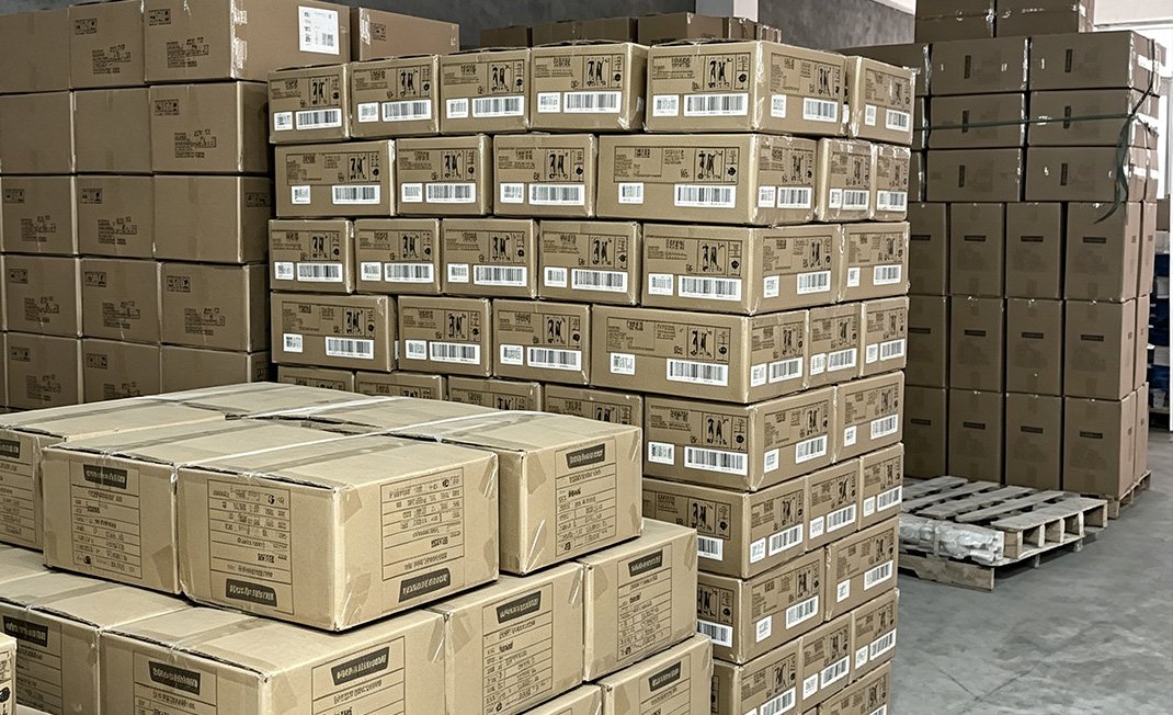 Packed export cartons in the Harvey Ceramic packing area