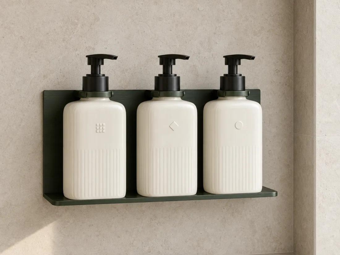 Three white wall-mounted porcelain dispensers