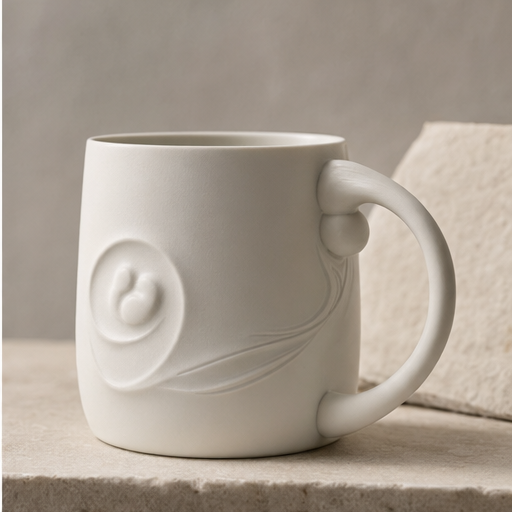 Sculptural porcelain relief mug
